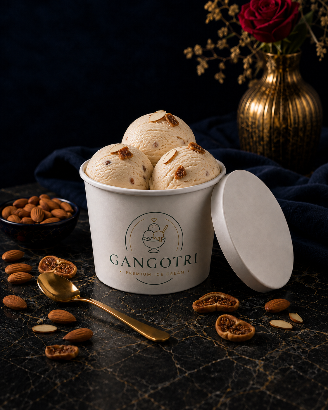 Badam Anjeer ice cream in a Gangotri cup