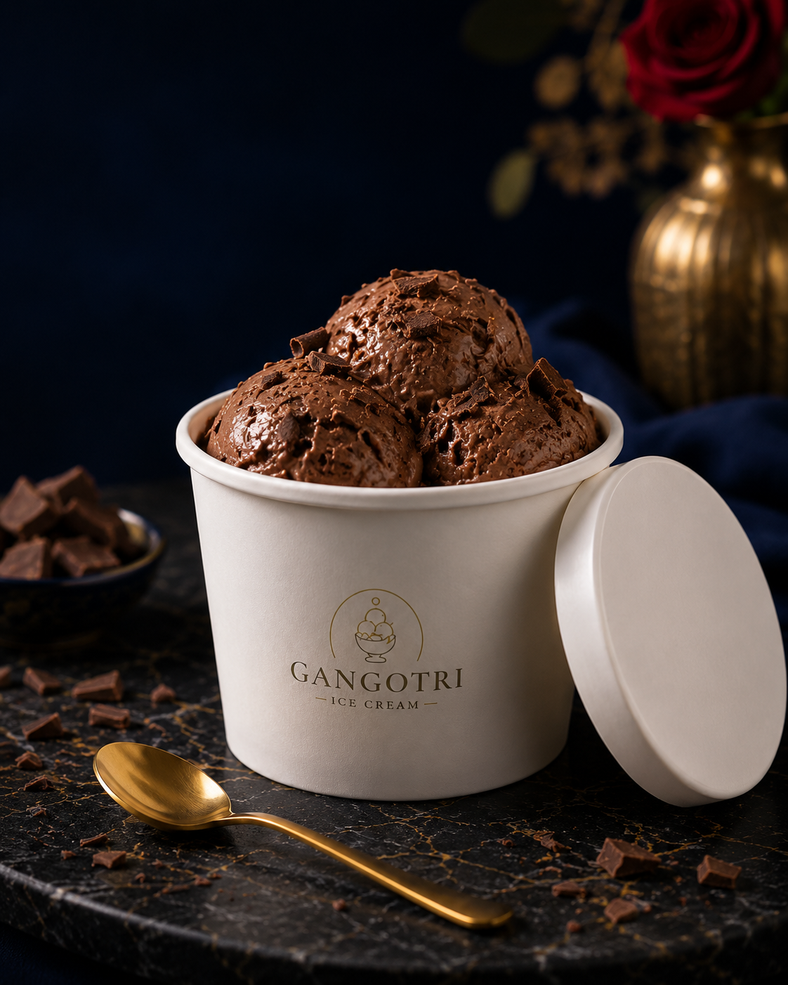 Chocolate ice cream in a Gangotri cup